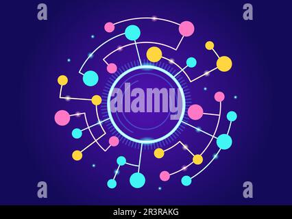 Abstract Social Network Vector Illustration with Polygonal Circles Shapes, Molecules Technology and Connecting Dots or Lines in Hand Drawn Templates Stock Vector