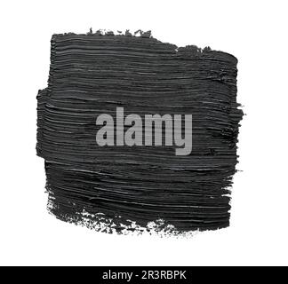 Brushstrokes of black oil paint on white background, top view Stock Photo