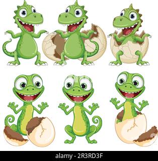 Little Dinosaur Monster Hatching from Egg illustration Stock Vector