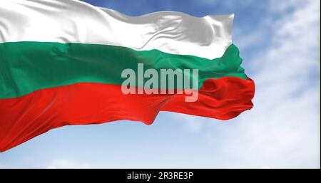 Close-up view of the Bulgaria national flag waving in the wind Stock Photo