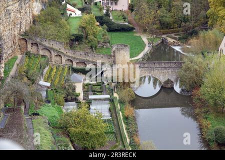 Bridge over the Alzette in Luxembourg (City) Stock Photo