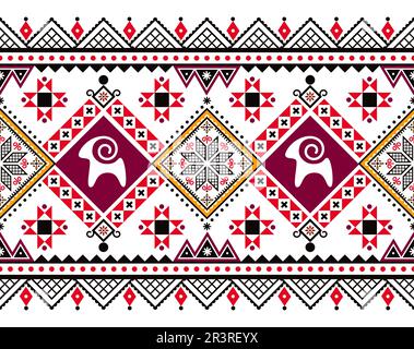 Easter eggs design from Ukraine vector seamless long horizontla pattern with goats and stars, Easter eggs repetitive design Hutsul Pisanky Stock Vector