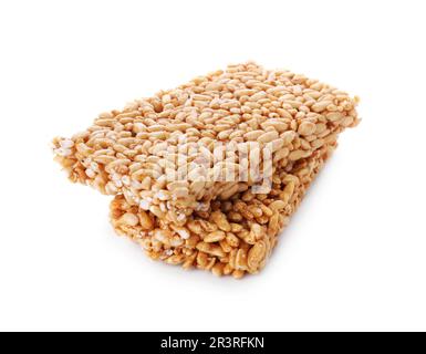 Puffed rice bars (kozinaki) on white background Stock Photo
