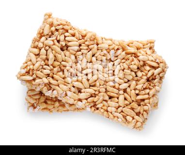 Puffed rice bars (kozinaki) on white background, top view Stock Photo