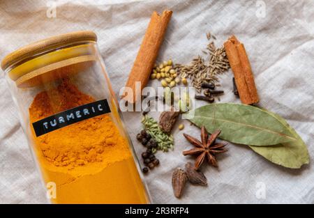 Whole colorful spices for making Indian Garam Masala Stock Photo