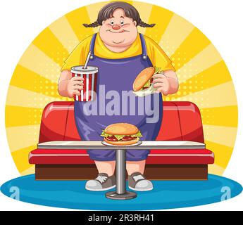 Overweight Woman and Fast Food Temptation illustration Stock Vector