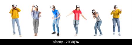 Set of many people in VR glasses isolated on white Stock Photo