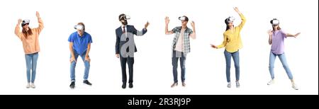 Set of people in VR glasses isolated on white Stock Photo