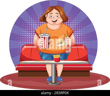 Overweight Woman and Fast Food Temptation illustration Stock Vector