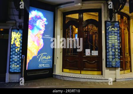 London, UK. 24th May, 2023. General scenes outside the Aldwych Theatre where a production of Tina: The Tina Turner Musical has been showing since 2018. It was announced by her publicist, that the charismatic Tennessee born 'Queen of Rock 'n' Roll', died peacefully this evening at the age of 83 after a long illness. Credit: Eleventh Hour Photography/Alamy Live News Stock Photo