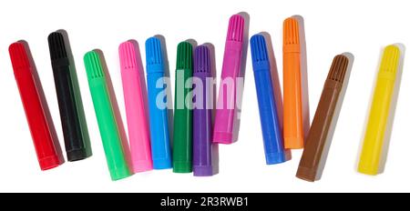 Stack of multicolored felt-tip pens isolated on white background Stock Photo