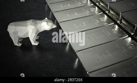 Silver Bars Bearish Market Stock Photo