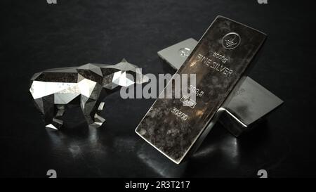 Silver Bars Bearish Market Stock Photo