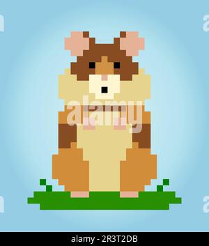 8-bit Pixel hamster. Animal for game assets in vector illustration. Stock Vector