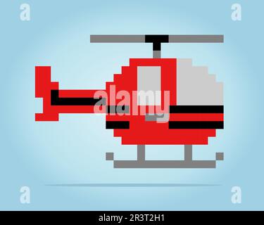 8-bit pixel of helicopter. Airplane in vector illustrations Stock Vector