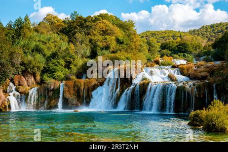 KRKA waterfalls Croatia during summer, krka national park Croatia on a bright summer evening in the park Stock Photo