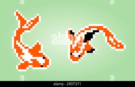 Koi fish pixel. Vector illustration of 8 bit game assets. Stock Vector