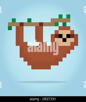 8 bit pixel slow loris. Animal for game assets and cross stitch patterns in vector illustrations. Stock Vector