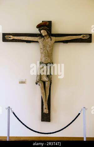 Cristo crucificado, siglo XIII, museo de la basílica de Santa Eufrasia, Porec, - Parenzo-, peninsula de Istria, Croacia, europa. Stock Photo