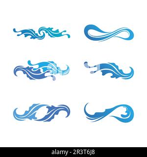 Isolated round shape logo. Blue color logotype. Flowing water image. Sea, ocean, river surface. Stock Vector