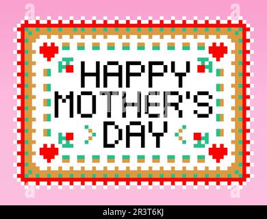 8-bit pixel picture of Mother's Day greeting card. Illustration of pixel art vectors. Stock Vector