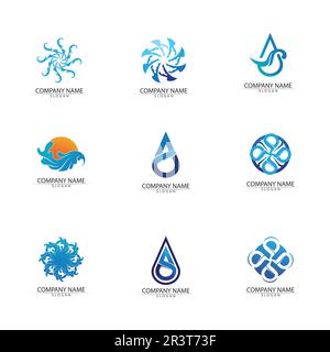 Isolated round shape logo. Blue color logotype. Flowing water image. Sea, ocean, river surface. Stock Vector