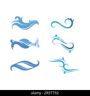 Isolated round shape logo. Blue color logotype. Flowing water image. Sea, ocean, river surface. Stock Vector
