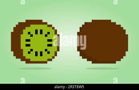 8-bit pixels kiwi fruit. Food in vector illustration Stock Vector