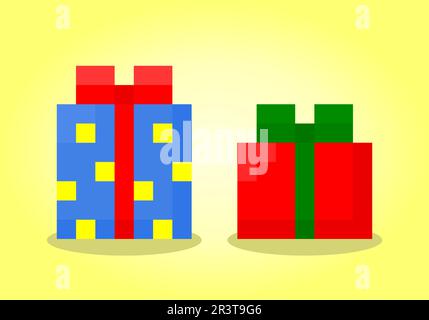 8-bit pixel of gift boxes. Gifts in vector illustrations for cross stitches and asset games. Stock Vector