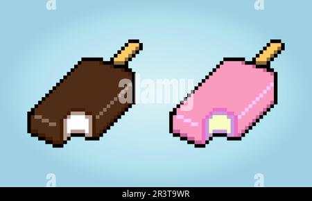 8 bit pixel of ice cream. food for game assets and cross stitch patterns in vector illustrations. Stock Vector