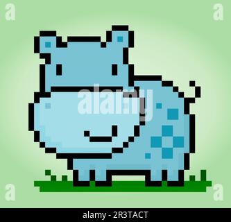 8 bit pixel hippo. Animals for game assets and cross stitch patterns in vector illustrations. Stock Vector