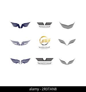 Wings black icons vector set. Modern minimalistic design. Stock Vector