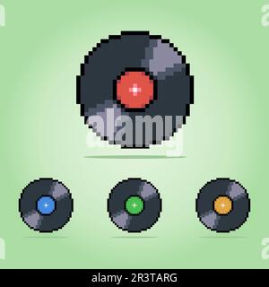 8 Bit Gramophone pixels. Retro Music Player for game assets and Cross Stitch patterns in vector illustrations. Stock Vector
