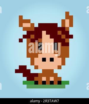 8 bit pixels horse. Animal for game assets and cross stitch patterns in vector illustrations. Stock Vector
