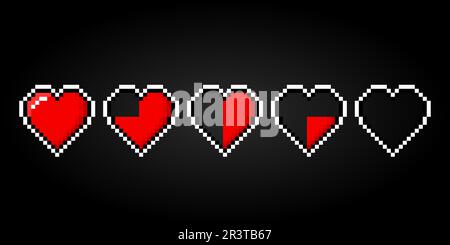 Cute red heart pixel art 8 bit game Royalty Free Vector
