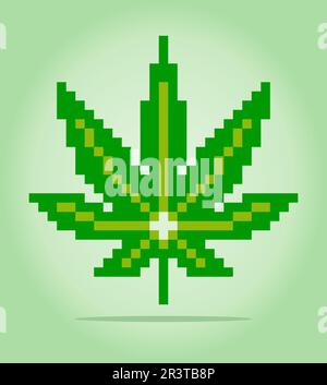8 bit pixel marijuana. Leaf for game assets and cross stitch patterns in vector illustrations. Stock Vector