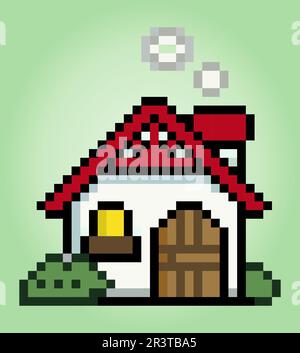8 bit pixels little house. Home sweet homes for game assets and cross stitch patterns in vector illustrations. Stock Vector