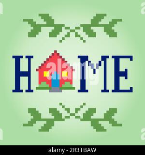 8 bit pixels house. Home sweet homes for game assets and cross stitch patterns in vector illustrations. Stock Vector