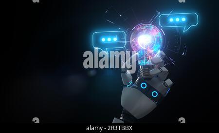 Chat Bot With A Bulb Stock Photo