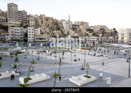 View of the renewed (2014) Hashemite Plaza, named after the Jordanian royal family, the Hashemites, and located in the city center of Amman Stock Photo