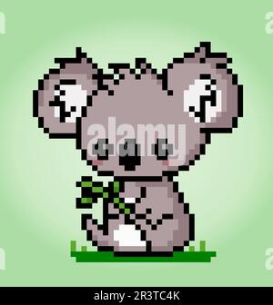8 bit pixel koala. Animal pixels for game assets and cross stitch patterns in vector illustrations. Stock Vector