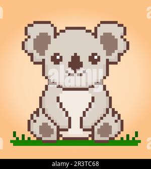 8 bit pixel koala. Animal pixels for game assets and cross stitch patterns in vector illustrations. Stock Vector