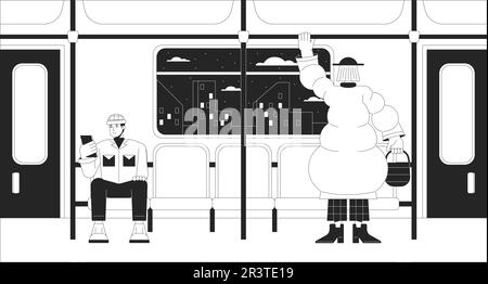 Commuter train black and white lo fi chill wallpaper Stock Vector