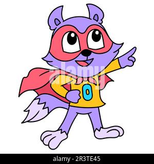 Superhero weasel posing cool kids hero, doodle icon image kawaii Stock Photo