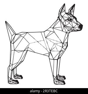 A black and white drawing of a dog with a triangle pattern vector illustration. Stock Vector