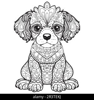 A cute mandala dog line art coloring page vector. Stock Vector