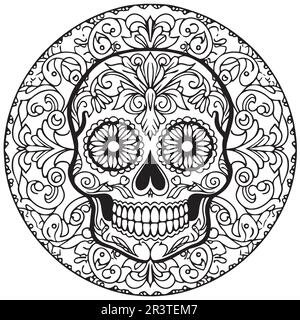 A smiling mandala skull vector illustration design. Stock Vector