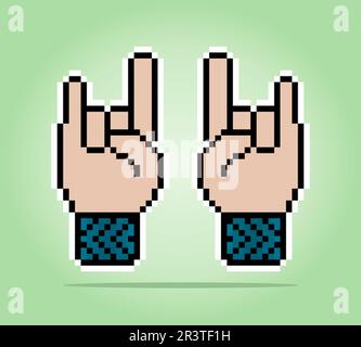 8-bit pixel of hand rock & roll image. Vector Illustration of pixel art. Stock Vector
