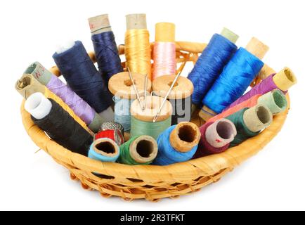 Sewing kit in a basket Stock Photo