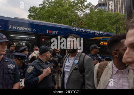 New York, United States. 24th May, 2023. NEW YORK, NEW YORK - MAY 24: Public Advocate Jumaane Williams walks by as activists get arrested at a rally and a march to protest Mayor Eric Adam's budget cuts at City Hall on May 24, 2023 in New York City. Protestor representing multiple groups and organizations gather at Foley Square Park for a Rally and March to City Hall Park to protest Mayor Eric Adam's budget cuts. Two protesters were arrested by New York City police department (NYPD) officers. Credit: Ron Adar/Alamy Live News Stock Photo